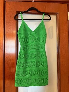Zara Bright Green Crochet Mini Dress